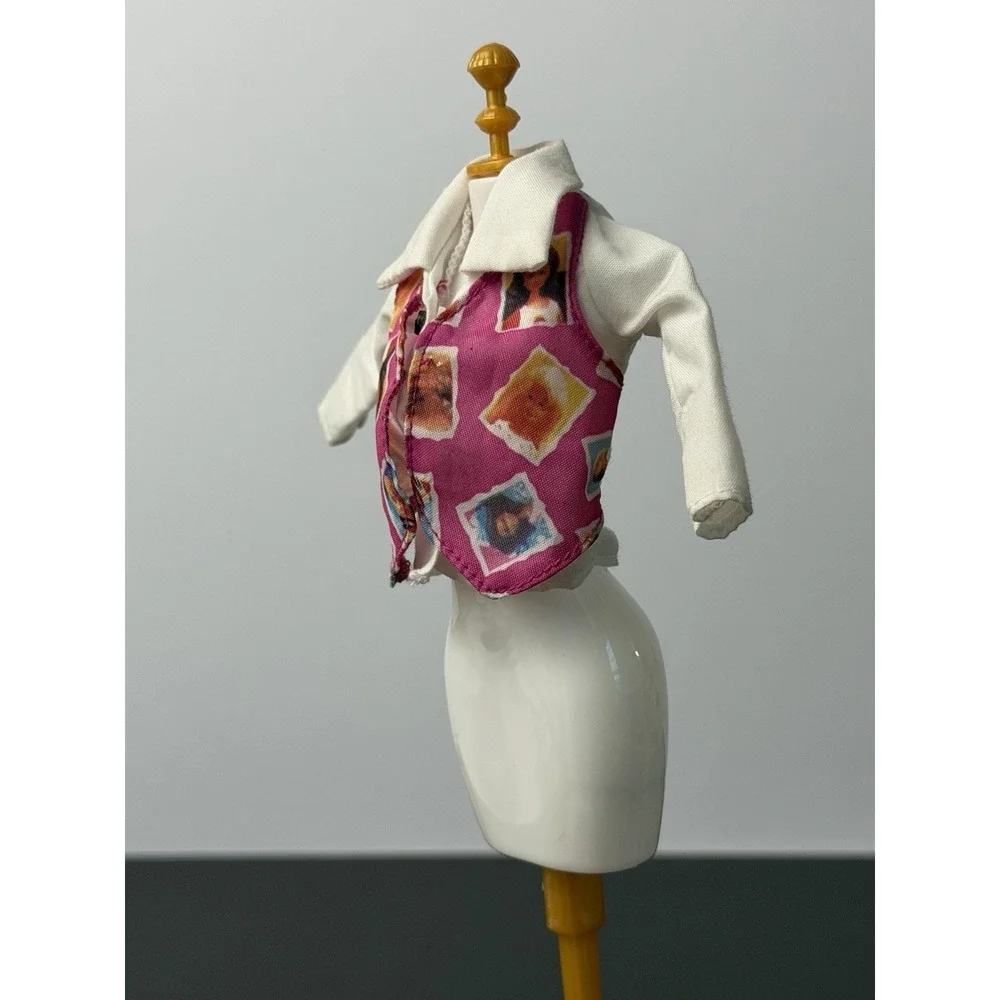 BARBIE SKIPPER TOP SHIRT PHONE FUN 1995 SKIPPER WHITE & PINK DOLL CLOTHES